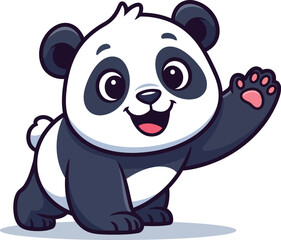 Naklejka premium Cute cartoon panda vector illustration with happy waving pose for kids adorable wildlife animal art 
