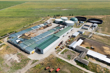 Aerial view of biogas plant for biomethane production