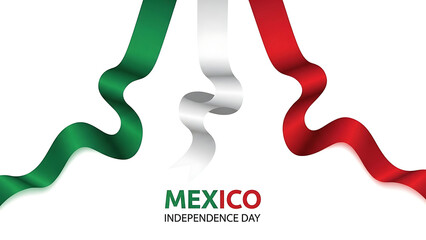 Mexican flag ribbons and independence day text mexico