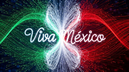 Viva Mexico neon text with Mexican flag colors green