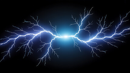 Bright blue lightning bolts crackling across a dark background