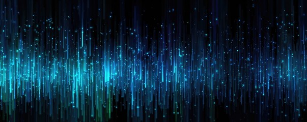 A dark background with vertical lines of blue and green light, creating an abstract, digital artwork