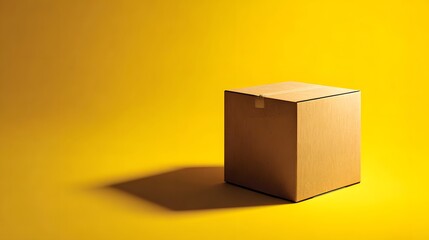 Obraz premium cardboard box on yellow background with shadow