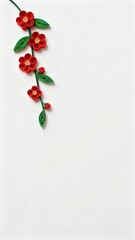 Red flowers with green leaves, simple style. 