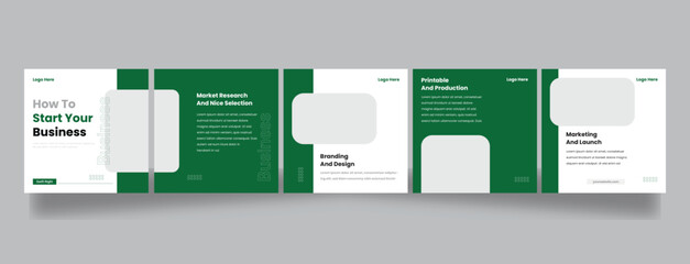 Modern Green Business Startup Carousel Template for Branding, Marketing Strategy, Market Research, and Social Media Promotion © Sohorab