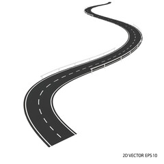 Abstract Winding Road with Guardrail Isolated on White Background