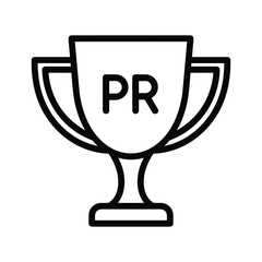 Public relations award trophy line icon, symbolizing achievement, recognition, and excellence in communications.