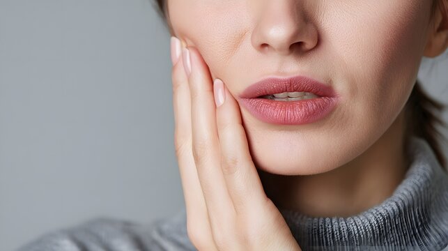 Portrait of a young woman experiencing toothache and dental pain