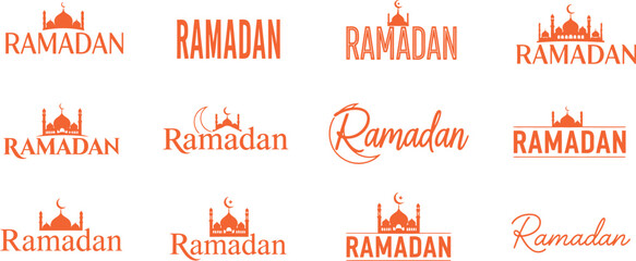 Collection of ramadan kareem typography designs with mosque silhouette for islamic celebration © RAC.Design-Magic