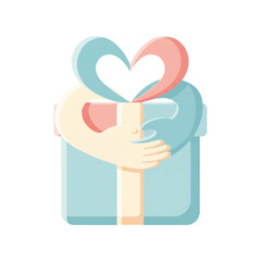 Generous gift of love with heart shape ribbon and hugging arms