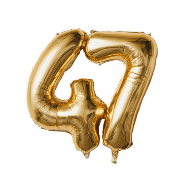 A pair of gold balloons with the number 47 on them