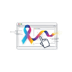 Digital Campaign Ribbon Icon with Cursor Clicking on Screen