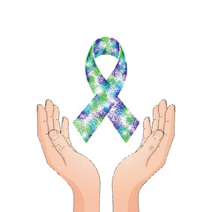 Hands hold awareness ribbon representing hope and support