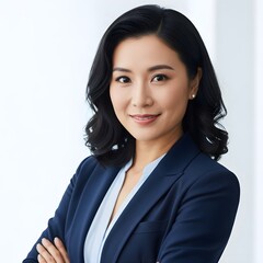 Confident asian businesswoman in a dark suit with arms crossed