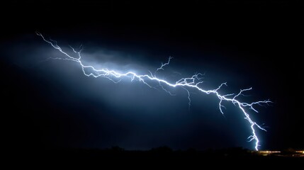 Intense Lightning Flash Against a Dark Night Sky