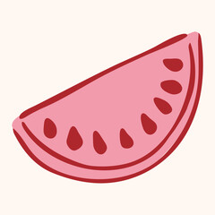 Hand drawn style pink watermelon slice illustration with seeds. Versatile doodle element perfect for summer, food, fruit, and healthy lifestyle designs, great for menus, posters, social media, and web