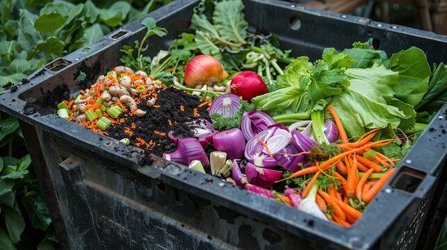 Compost bin with vegetable scraps