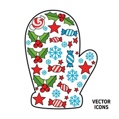 Christmas mitten icon with festive holiday pattern.