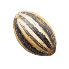 A seed is shown with a black and yellow stripe