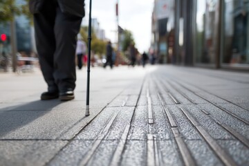 Visually Impaired Person City Sidewalk Navigating Tactile Paving
