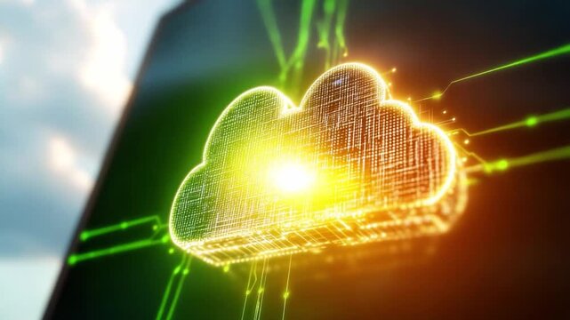 Cloud Computing: Illustrative image of cloud computing, showcasing data transfer, connectivity and digital communication