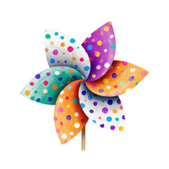 A colorful windmill with white dots