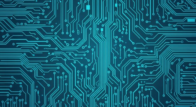 intricate electronic circuit board with complex wiring and microchip patterns for technology and