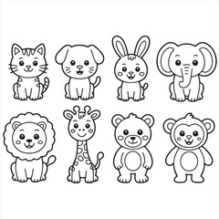 Obraz premium Cute cartoon outline animals for coloring book pages and children designs