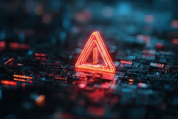 Digital Network Warning Sign with Glowing Red System Overload