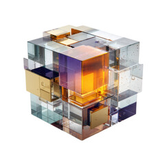 A cube made of glass with a yellow light inside