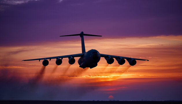 Silhouette of Cargo Plane at Sunset