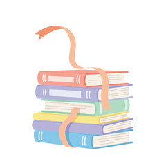 Stack of colorful books tied with a ribbon, illustration of education and knowledge