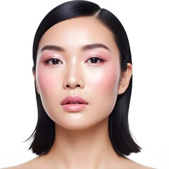 Young asian woman with soft pink makeup and dark hair