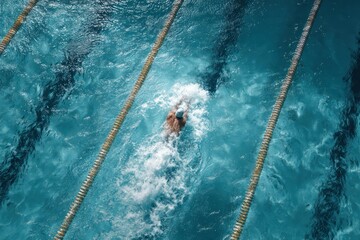 Athletic Man Swimming Freestyle in a Modern Lap Pool