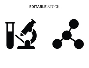 Beautiful silhouette vector of set of science icons including test tube, microscope, and molecule
