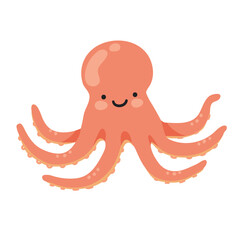 Fototapeta premium Cartoon happy octopus isolated on a white background. Ocean animal in flat style. Simple vector illustration for a children's book or sticker.