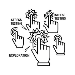 Fototapeta premium User interaction concept with multiple hands performing stress testing and exploration, isolated on white background