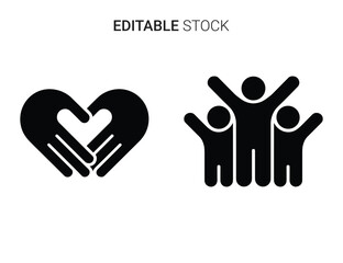 Obraz premium Beautiful silhouette vector of black silhouette icons of hands forming a heart and happy people