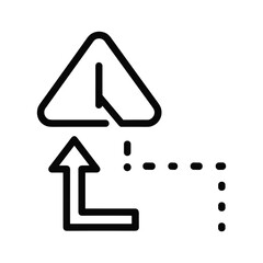 Alert triangle icon with an upward arrow, dotted line, and exclamation mark representing a notification or system warning.