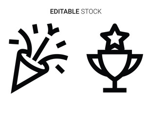 Beautiful silhouette vector of celebration and achievement icon set with confetti popper and trophy