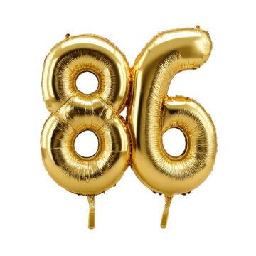 A gold balloon with the number 86 on it