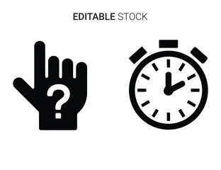 Beautiful silhouette vector of hand cursor icon with question mark and stopwatch timer isolated on