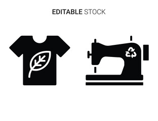Beautiful silhouette vector of black icon set of eco friendly tshirt and sewing machine
