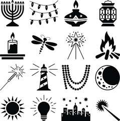 Fototapeta premium Festival of Lights and Holiday Symbol Icons