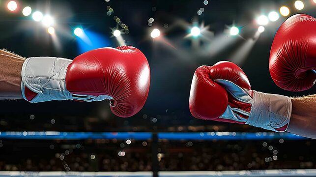 Intense showdown as two skilled boxers battle fiercely in a ring for supremacy and glory