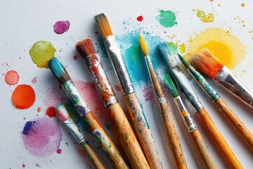 Art Supplies Flat Lay with Watercolor and Paintbrushes