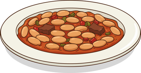 Vector illustration of a plate of cooked beans.