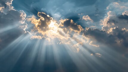 Tranquil Cloudy Sky Landscape with Bright Rays of Sunlight