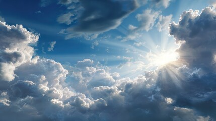 Natural Background of Blue Sky, White Clouds, and Bright Sun