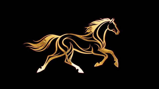 Running horse gold line drawing, alpha channel.
